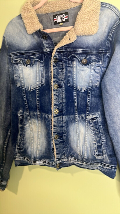 BKYS Bear Rose Embroidered Distressed Denim Jean Jacket Medium - Picture 8 of 8